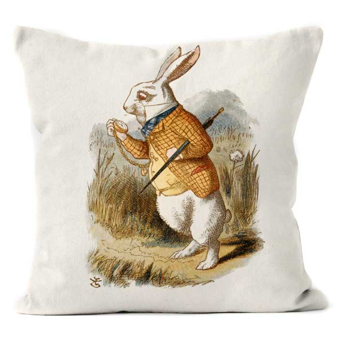 Square Cushion Alice in Wonderland By Lewis Caroll White Rabbit by Artworld