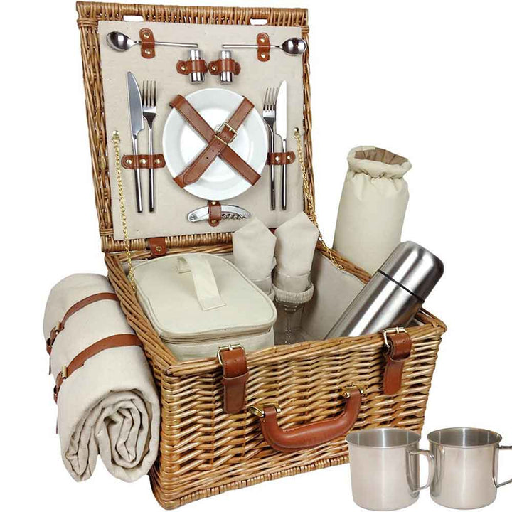 Deluxe Fully Fitted Picnic Basket Hamper in Cream Two Person by Willow