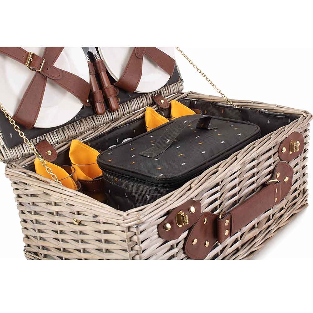 Fully Fitted Picnic Basket Hamper in Black Four Person Branson 103 by Willow