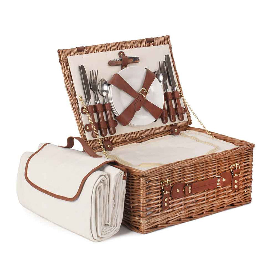 Fully Fitted Picnic Basket Hamper Four Person in Cream 116 by Willow