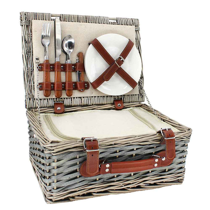 Fully Fitted Picnic Basket Hamper in Beige Two Person 095 by Willow