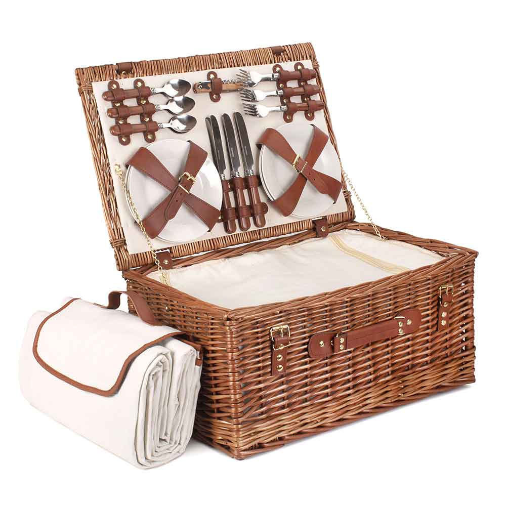 Fully Fitted Picnic Basket Hamper in Cream Six Person 117 by Willow