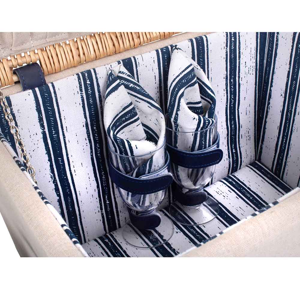 Fully Fitted Picnic Basket Hamper in Blue and White Two Person 112 by Willow