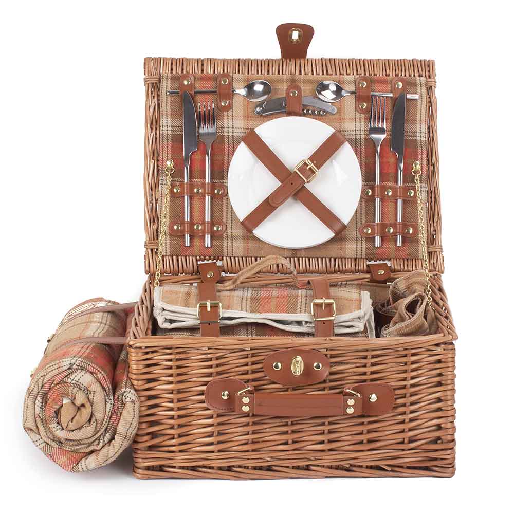 Fully Fitted Picnic Basket Hamper in Red Tartan Two Person 104 by Willow