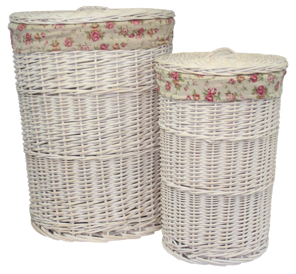Round Laundry Hamper Basket with Garden Rose Lining - Large | Small
