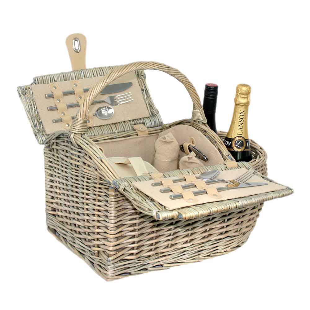 Fully Fitted Boat Picnic Basket Hamper in Beige Two Person 029 by Willow
