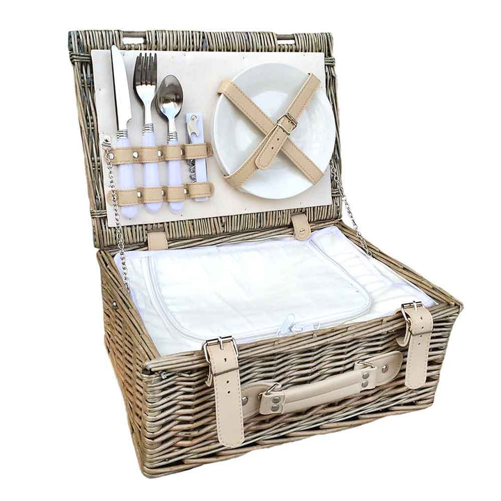 Fully Fitted Picnic Basket Hamper in White Two Person 55C by Willow