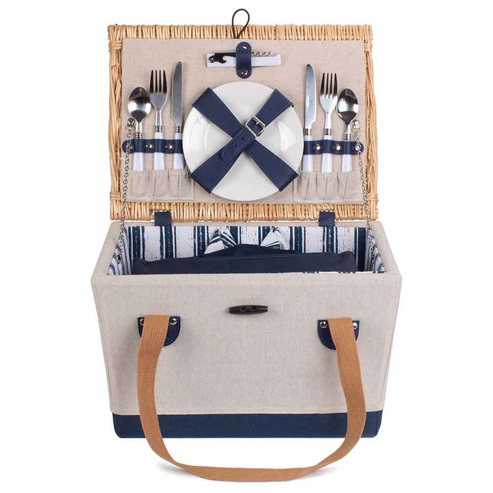 Fully Fitted Picnic Basket Hamper in Blue and White Two Person 112 by Willow