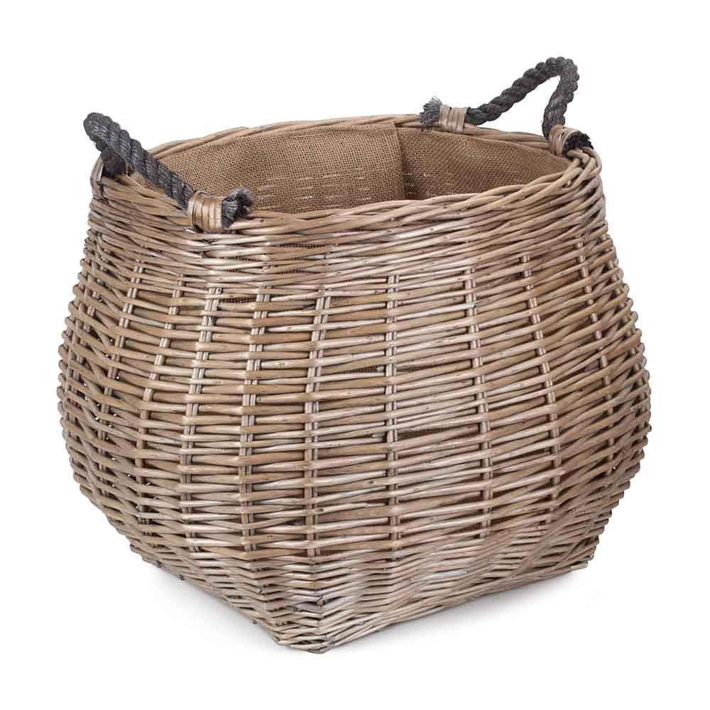 Log Basket with Hessian Lining W066 by Willow