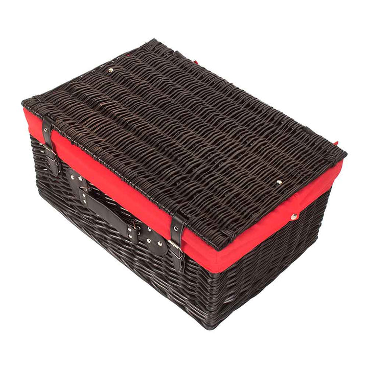 WILLOW 20" Full Black Willow Picnic Hamper with Red Lining closed 