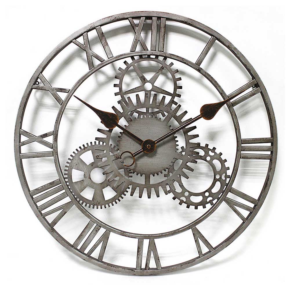 Metal Skeleton Wall Clock, Indoor, Outdoor in Pewter Grey by Windward