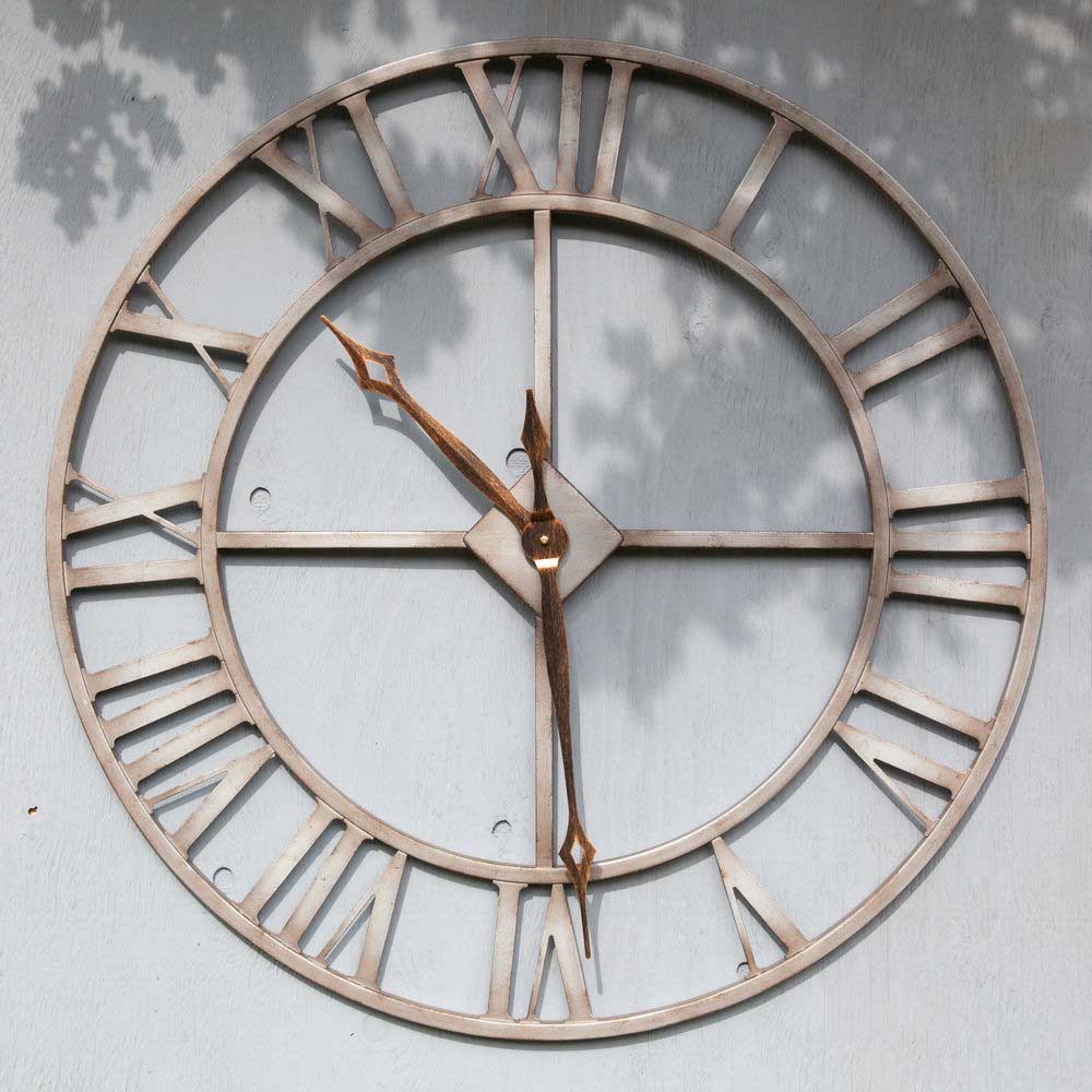 Metal Skeleton Wall Clock, Indoor, Outdoor in Grey by Windward - Large