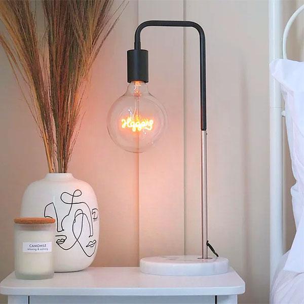 Word Bulb Table Lamp in Silver Copper or Gold by Steepletone